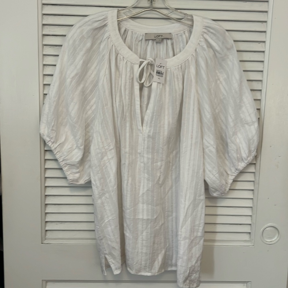 NWT Loft white textured cotton peasant blouse